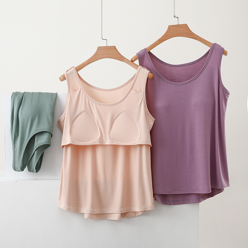 Modal Thin Vest with Chest Pads for Middle-Aged and Elderly Women, No Need to Wear a Bra, Summer Top Modal Thin Vest with Chest Pads for Middle-Aged and Elderly Women, No Need to Wear a Bra, Summer Top