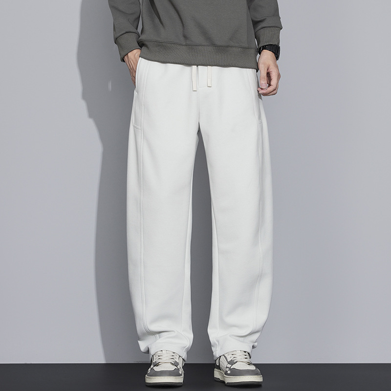 2025 nuevos pantalones de cintura elásticos de cuerda de tracción para hombres de otoño retro americano pantalones casuales sueltos pantalones rectos image 2