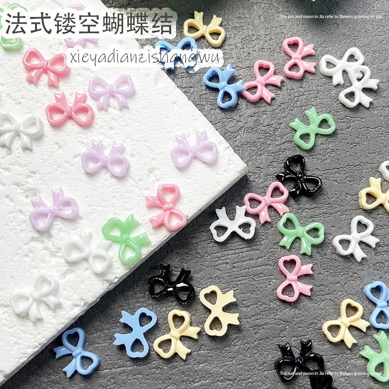 French Nail Art Bow Jewelry Creative Simple Hollow Cartoon Resin Jewelry Accessories DIY Wear Armor Accessories