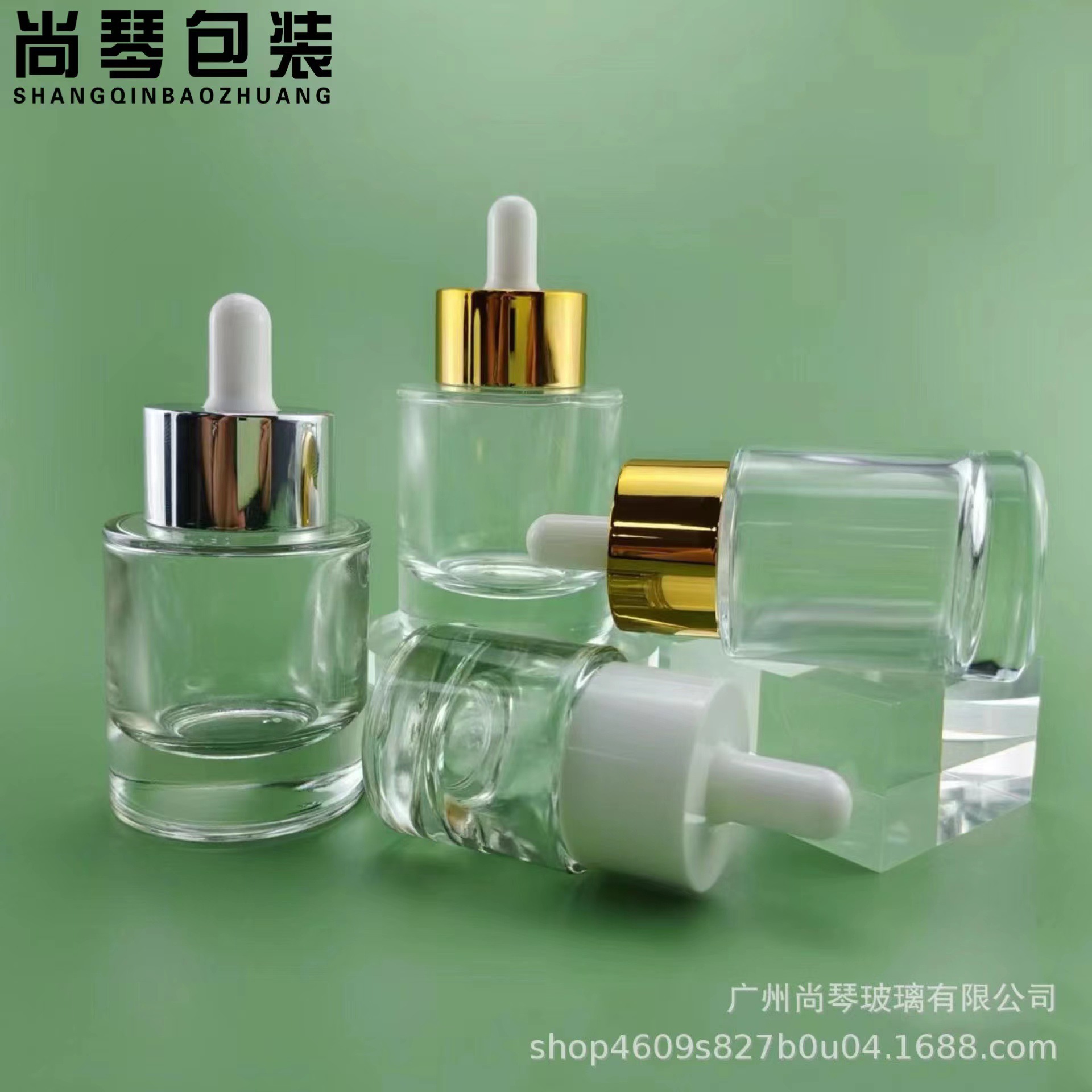 En stock botella de fondo grueso 30mll recto redondo hombro plano botella de líquido esencia botella cuentagotas sub-embalaje botella de vidrio material de embalaje