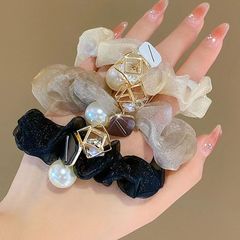 高級感軽豪華真珠大腸髪輪欧根紗ネット赤高弾力髪ひも