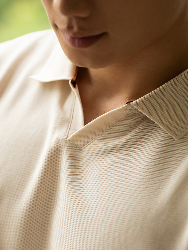 新疆綿カモメ襟通気半袖poloシャツメンズ2025夏カジュアル純色小vネック新作tシャツメンズ