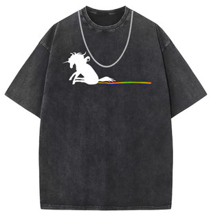 Harajuku style retro old animation oversize printing short sleeve T-shirt men's European and American size foreign trade wholesale custom