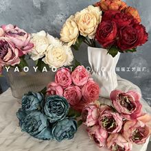 6头烧边牡丹 焦边效果手捧假花外贸客厅装饰婚庆摄影摆件一件代发