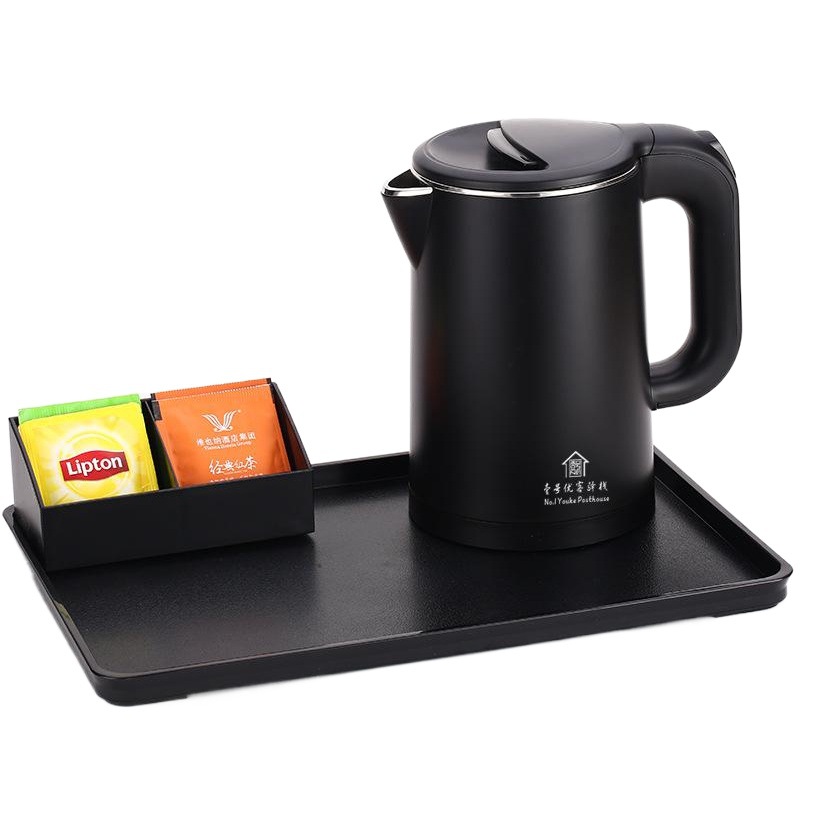 Hervidor eléctrico para hotel con apagado automático, hervidor eléctrico anti-quemaduras de 0.8L, hervidor de agua de acero inoxidable 304, logotipo personalizable