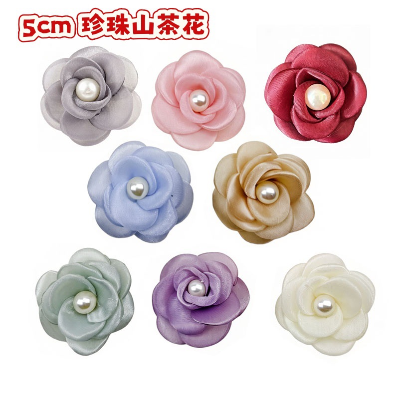 3D Camellia Pearl Tulle Flower DIY Handmade Hair Accessories Bracelet Earrings Decoration Bag Hat Clothing Accessories