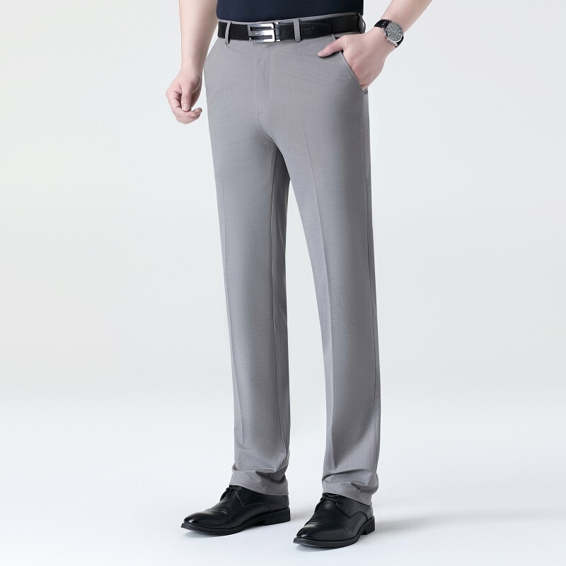 Brand Spring and Summer Casual Pants for Men, Straight-Leg Business Casual Men's Trousers, Middle-Aged Dad Style, Stretchy Vertical Long Pants Brand Spring and Summer Casual Pants for Men, Straight-Leg Business Casual Men's Trousers, Middle-Aged Dad Style, Stretchy Vertical Long Pants