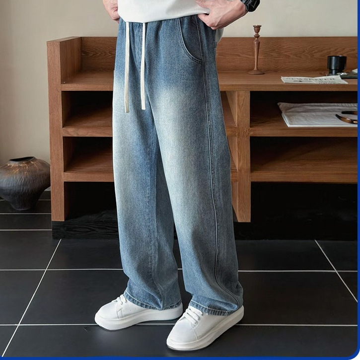 Cross-Border Men's Spring and Summer Vintage Blue Washed Denim Jeans with Three-Dimensional Bamboo Pattern, Loose Casual Pants, Versatile and Extended Length Cross-Border Men's Spring and Summer Vintage Blue Washed Denim Jeans with Three-Dimensional Bamboo Pattern, Loose Casual Pants, Versatile and Extended Length