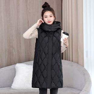 European and American Autumn and Winter Cotton Vest Women's Mid-length Solid Color Simple Elegant Slim Look Korean Loose Waistcoat