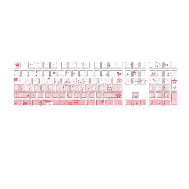 Keycap Set Gradient Pink Cherry Blossom PBT Sublimation, Transparent Light-Transmitting Crystal, Full Set 87108