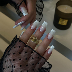 歐美跨境穿戴甲美甲甲片ins中長方形乳白漸變白法式指甲貼片