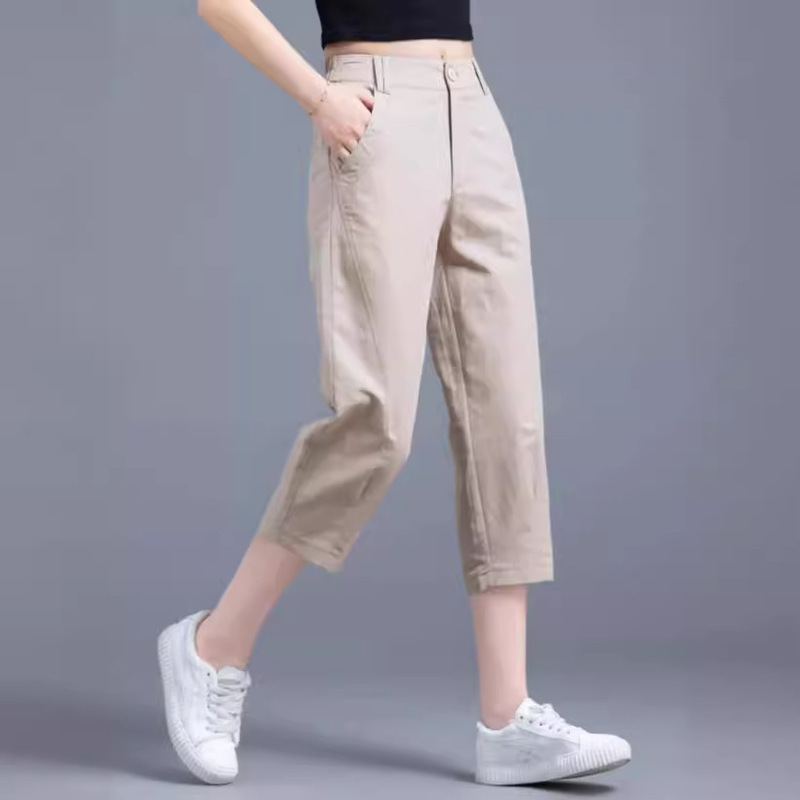 Brown Linen Pants Women's Summer Thin Cotton and Linen Pants Capri Pants Women's High Waist Suit Casual Pants 7 Breeches
