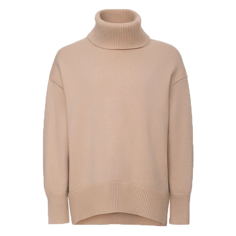 Suéter de cuello alto de color liso transfronterizo 2025, estilo europeo y americano, de punto holgado para otoño e invierno, tipo pullover Ins Amazon, estilo holgado para mujer.