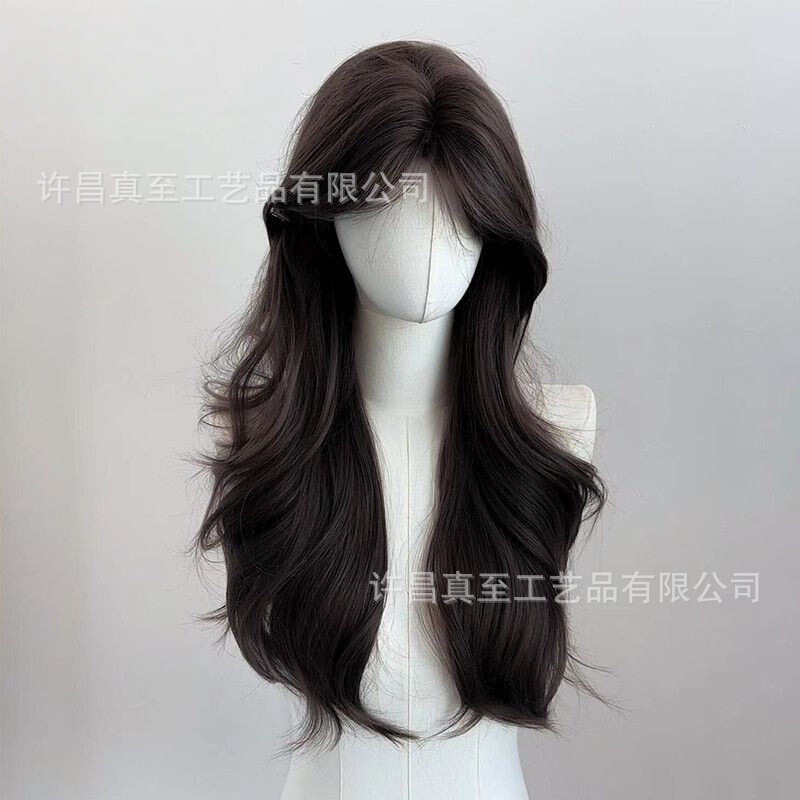 Waterscape Sand Style Wig for Women, Korean-Style Middle-Parted Bangs, Large Waves, Lazy Long Curly Hair, Full Head Wig Waterscape Sand Style Wig for Women, Korean-Style Middle-Parted Bangs, Large Waves, Lazy Long Curly Hair, Full Head Wig