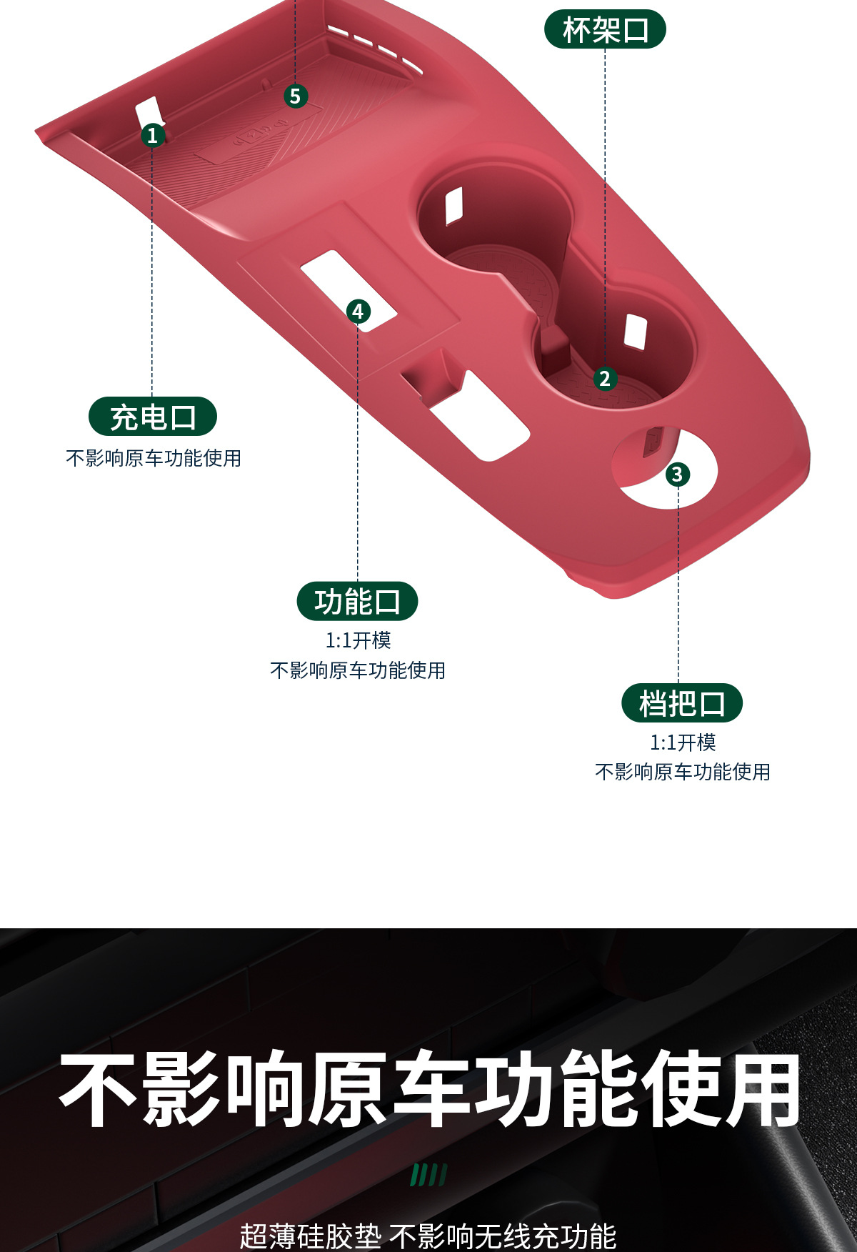 Suitable for X-Trail Glory (Us Version) Central Control Silicone Pad Wireless Charging Anti-Slip Pad Modified Interior Supplies Accessories