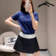 2025 Early Spring New in Navy Blue and White Edge Chest Letter Logo Embroidery Slim Fake Two-Piece Round Neck Short Sleeve