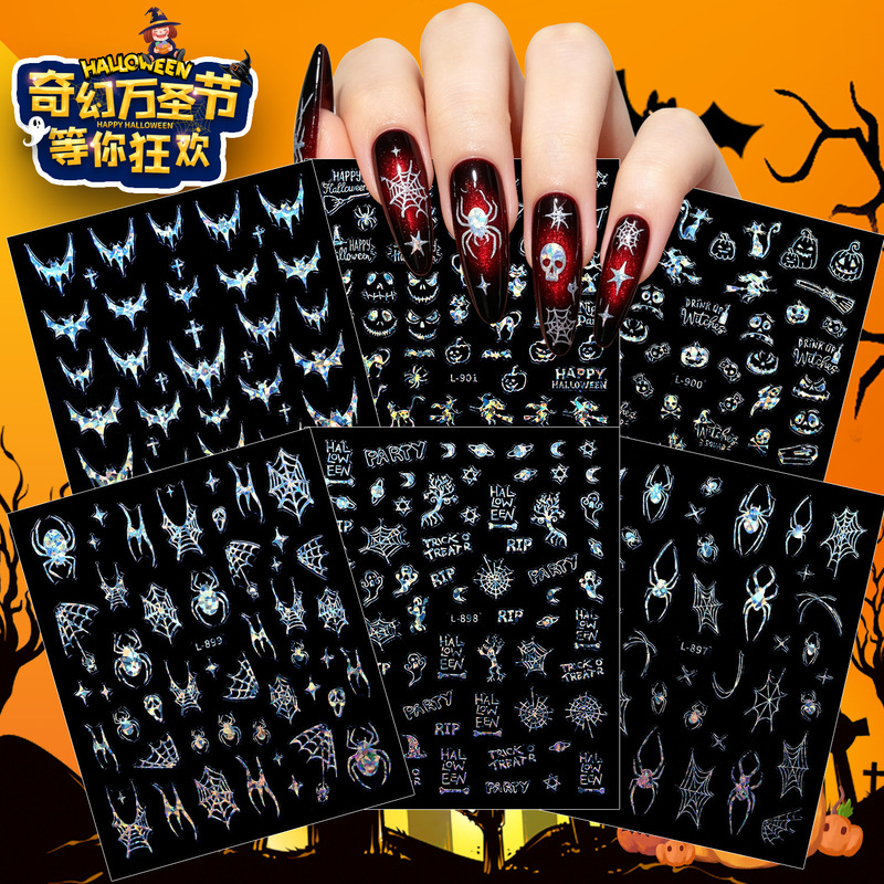 New cross-border Halloween hit nail stickers: spider, bat, ghost combination adhesive nail stickers for European and American hot girls New cross-border Halloween hit nail stickers: spider, bat, ghost combination adhesive nail stickers for European and American hot girls