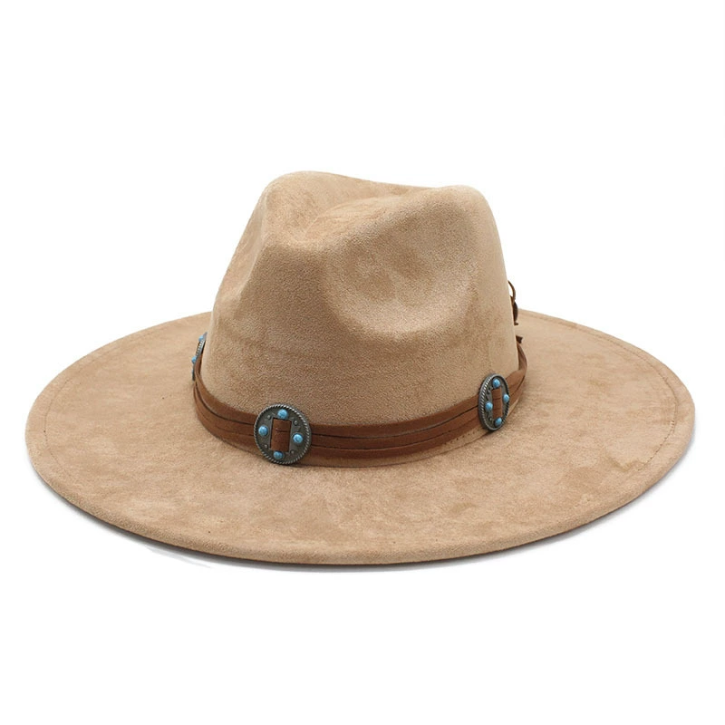 Suede cowboy hat, men’s jazz/fedora style, bow and concho band, 56–59 cm