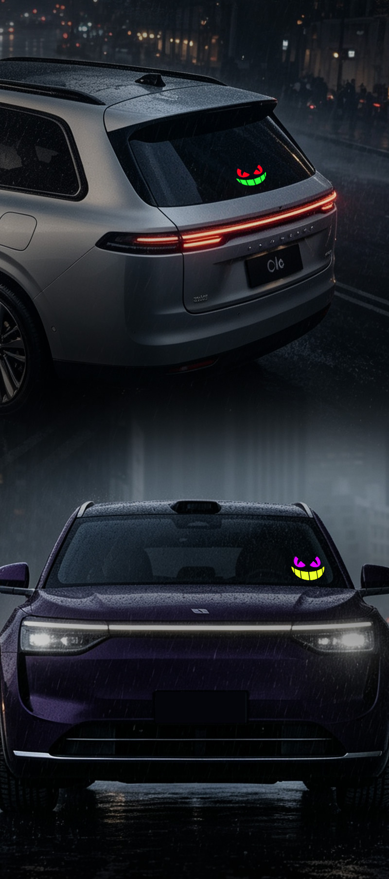 Cross-border solar-powered evil eye LED car ambient light, dynamic expression warning light for car rear window