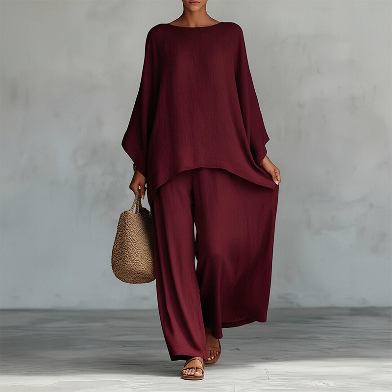 2026 Spring And Summer New Women's Clothing, Fashionable And Elegant Commuting Solid Color Round Neck Casual Suit_ecoleips.com