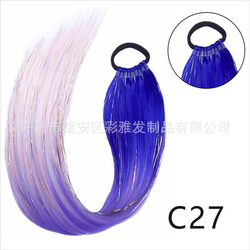 Comercio exterior transfronterizo láser de fibra química colorida cola de caballo 24 pulgadas trenzada de nueve hebras extensión de cabello cola de caballo simple y rápida