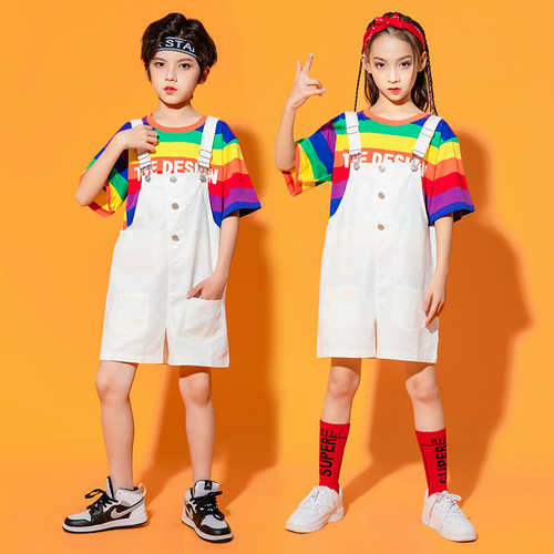 Kindergarten Children's Day Performance Outfit: Adorable Suspender Pants for Choir Dance, Perfect for Elementary School Cheerleading Performances—Summer Edition