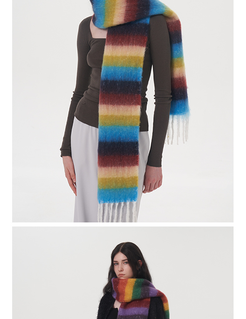 Women's Elegant Simple Style Stripe Polyester Tassel Scarf display picture 9
