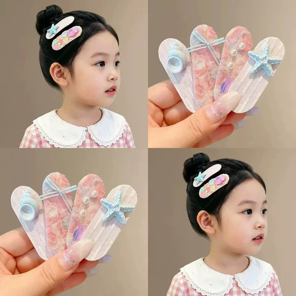 Children's Starfish and Shell Bangs Stickers, New Magic Stickers for Sweet Girls, Hair Patch for Loose Hair, Hair Clip