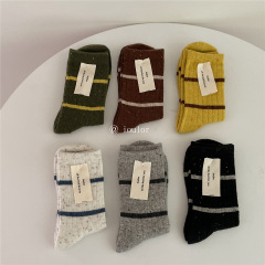 IOULOR Striped Dot Pattern Wool Socks Autumn/Winter Thick Crew Socks Japanese Style Ins Trendy Girl Socks Stacked Socks Wholesale