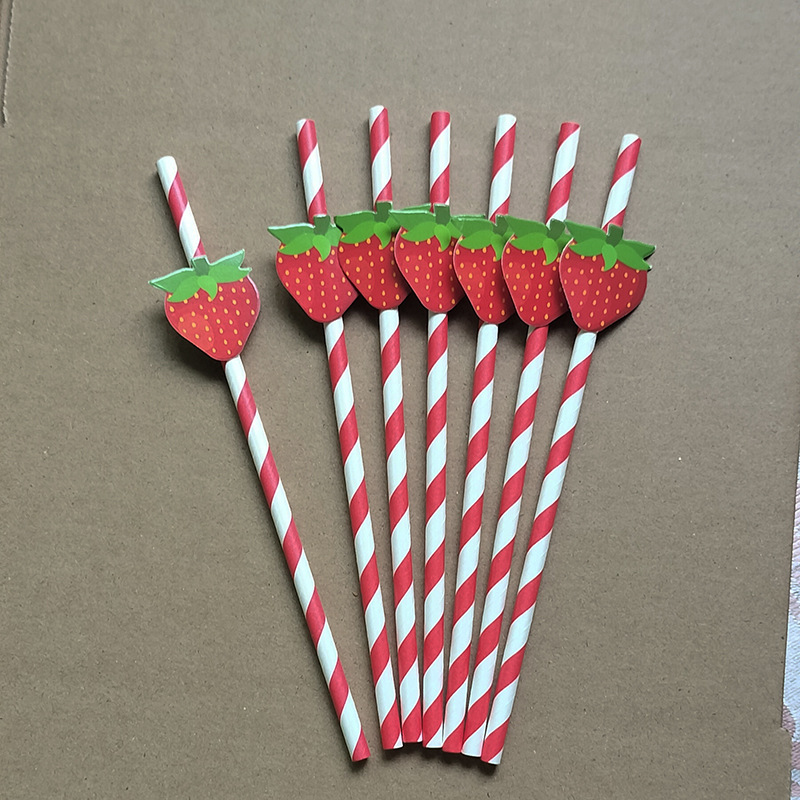 Tarjeta de fresa de paja de papel rojo neto paja decorativa desechable postre degradable leche té bar fiesta paja