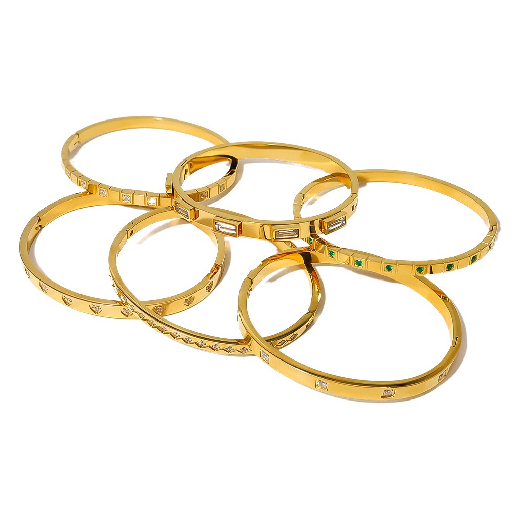 Pulsera geométrica de circonita chapada en oro real de estilo vintage francés, 18 quilates, impermeable, hipoalergénica