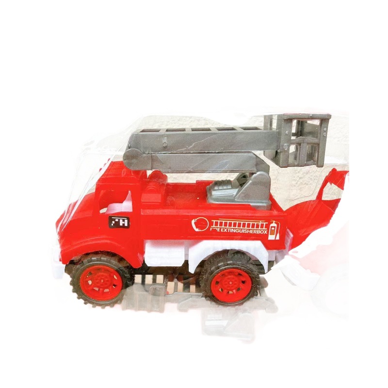 Venta al por mayor vehículo de ingeniería modelo de camión de bomberos inercia Tire hacia atrás traje de coche tarjeta cabeza bolsa cuatro Paquete de coche de juguete para niños puesto