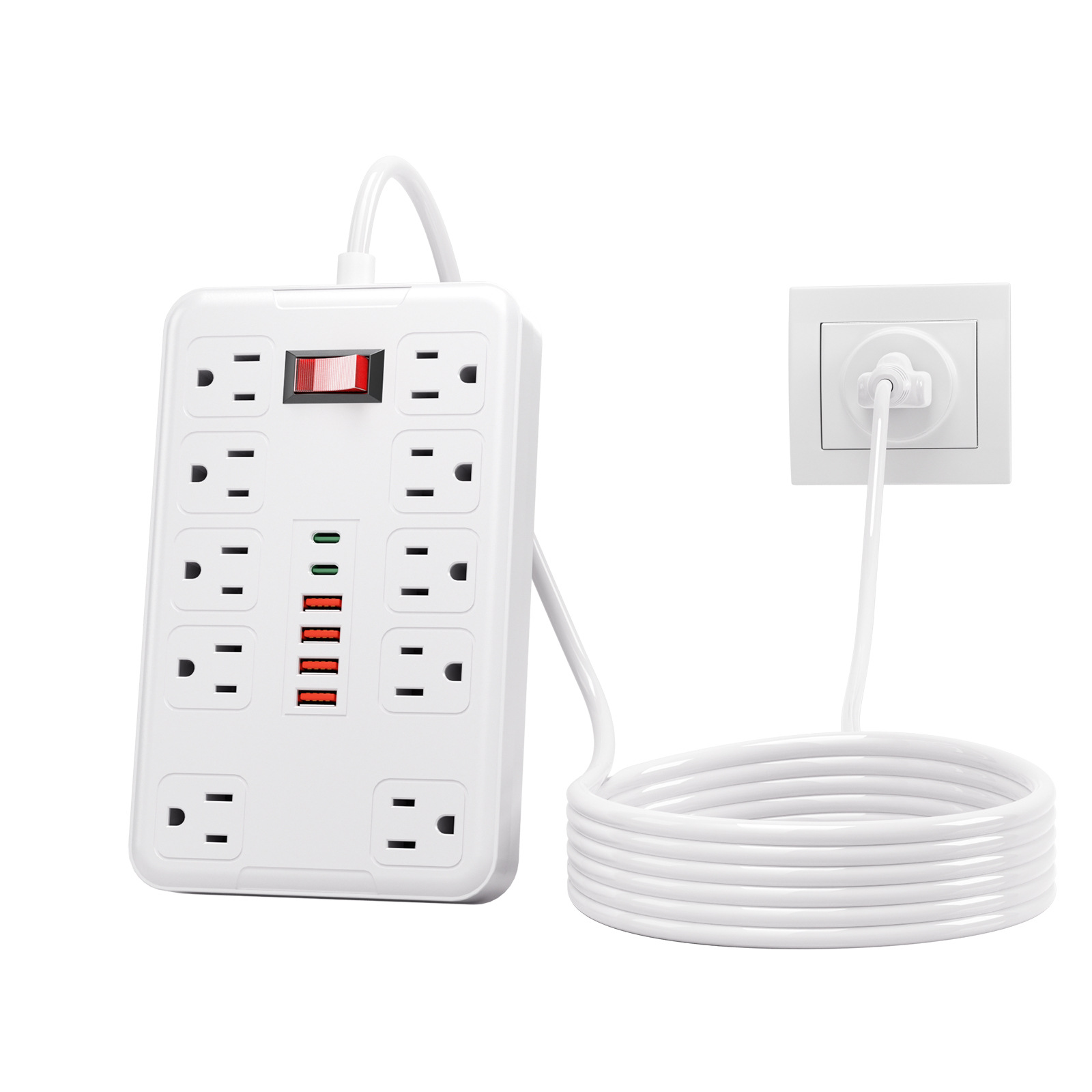 Nuevo estilo con interruptor de sobretensión, enchufe estándar estadounidense, enchufe de placa de arrastre doméstico, enchufe estándar estadounidense de 10 dígitos, enchufe USB estándar estadounidense