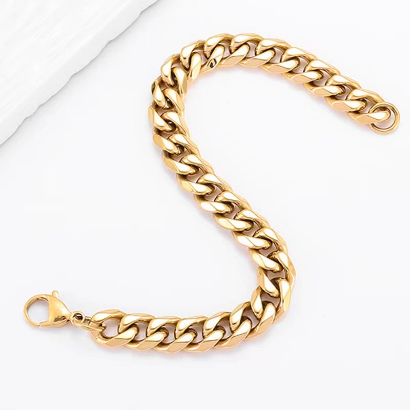 Men's Titanium Cuban Link Bracelet Polished Heavy Chain Jewelry_voghion.com