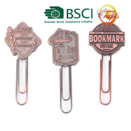 BSCI工厂定做红古铜拉丝金属书签回形针书签阅读标记书签文创礼品