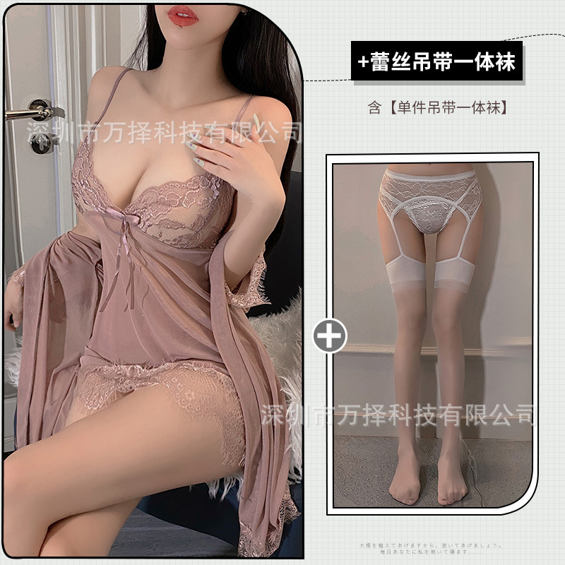 홈 나이트 드레스 + 레이스 스트랩 양말