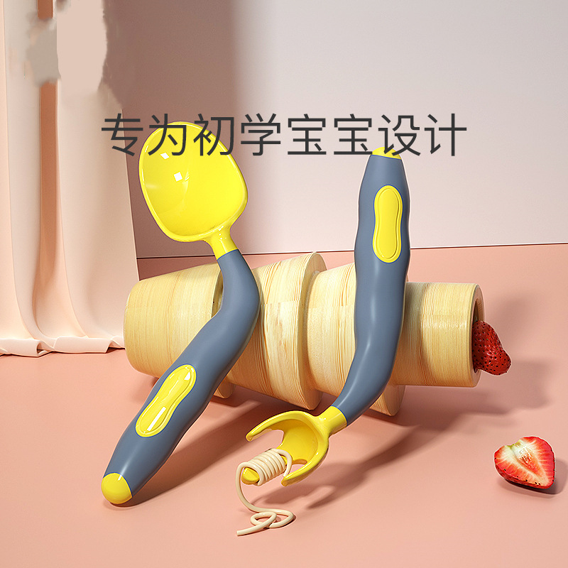 Baby Learning to Eat Training Spoon Bendable Fork Spoon Infant Silicone Complementary Food Rice Paste Spoon Children's Tableware Set