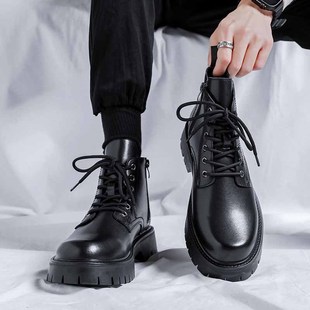 Black Martin Boots Men's 2023 New ins Fashionable Street Boots Cool Design Spring and Autumn Single Boots 6385-R
