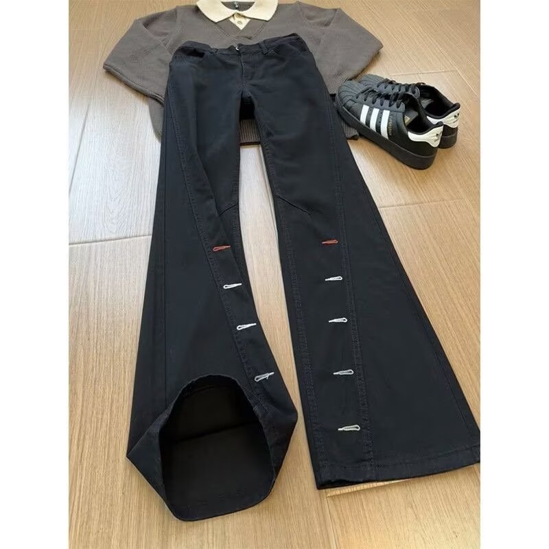 American Embroidered Micro-pull Jeans Men's Spring Trendy Brand Design Sense Diagonal Pants Loose Slim Straight Trousers_mkmklike.com