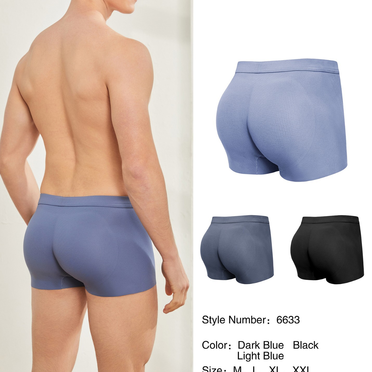 Men's Padded Butt-Lifting Boxer Briefs with Thick Latex Pads for a Peach-Shaped Buttocks Enhancement