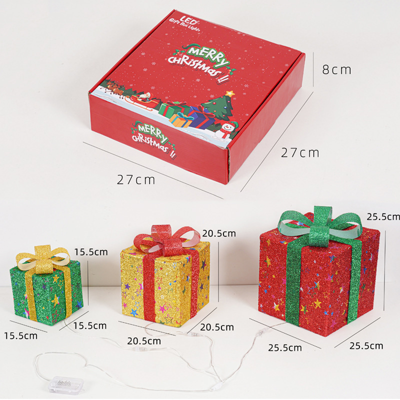 LEDクリスマスプレゼント箱三点セット越境新作クリスマス装飾灯シチュエーションアレンジ装飾灯|undefined