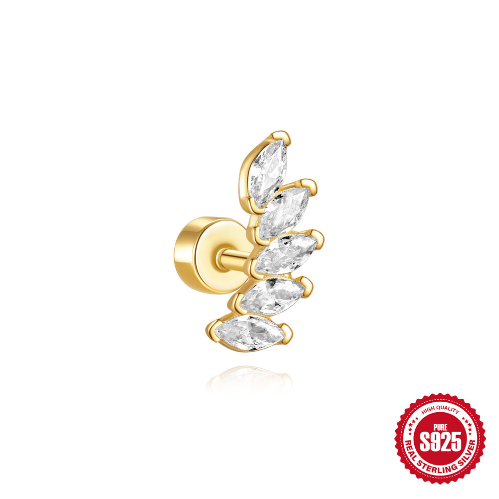 2024 nuevo s925 plata de ley estrella luna flor corona borla brillante personalidad cabeza plana hilo perforador oreja clavo