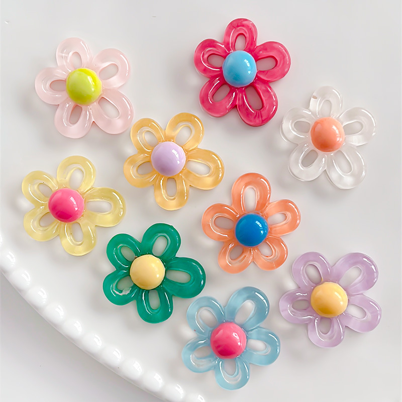 新品镂空五瓣花朵手工diy手机壳洞洞鞋冰箱贴钥匙扣发夹树脂配件