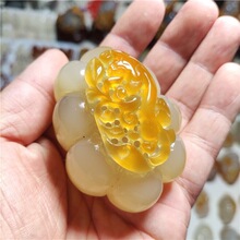 玉器厂批发手工雕刻玉髓把件玛瑙玉石百财人生如意把件直播货源