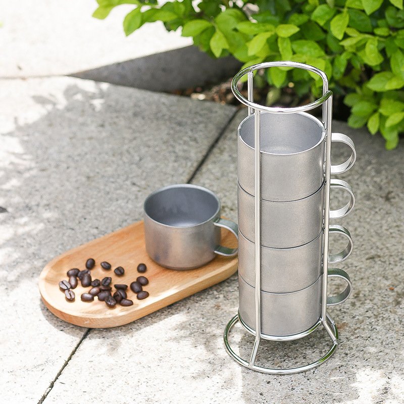 Outdoor Creative 304 Stainless Steel Double-layer Cup Insulated Anti-scalding Coffee Cup Home Marco Cup Stacking Cup 5-piece Set