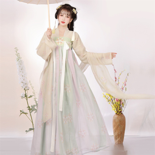 Tang-style Hanfu for Women, Chinese Traditional Style, Level-collared Blouse and Skirt, Ethereal and Elegant, Modernized Original Summer Ancient Costume, Thin and Transcendent Set