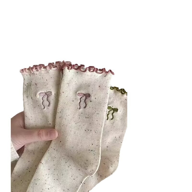 春秋款木耳边透气袜子甜美花边蝴蝶结堆堆ins简约百搭学生中筒袜|undefined