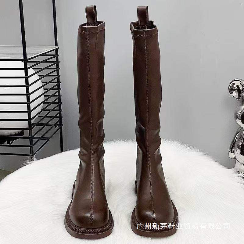Boots for Women 2025 Fashionable New Flats-Soled Back Zipper Pure Color Slim Boots for Women over the Knee and Tall Boots for Women