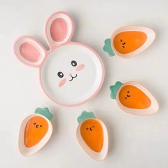 Children's dinner plate creative rabbit cute cartoon baby tableware features internet celebrity plate household divided dish plate deep plate