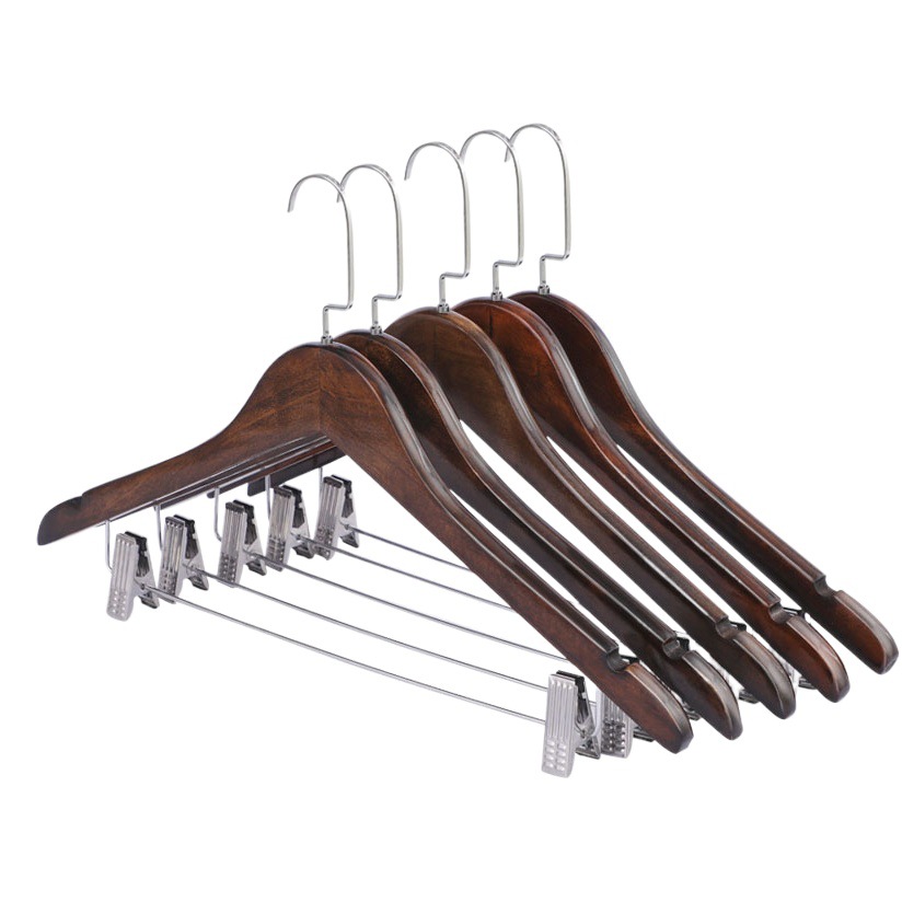 Tienda de ropa Hotel traje de madera percha de madera maciza con clip percha pantalones clip ropa soporte al por mayor
